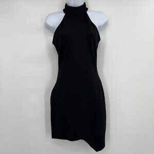 Superdown Black Halter Mini Cocktail Dress Women’s High Neck Asymmetrical Hem S